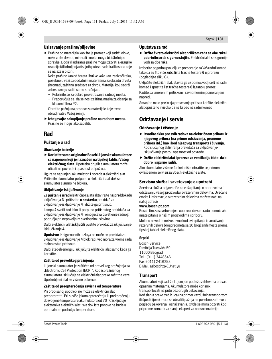 Održavanje i servis | Bosch GCB 18 V-LI Professional User Manual | Page 131 / 168