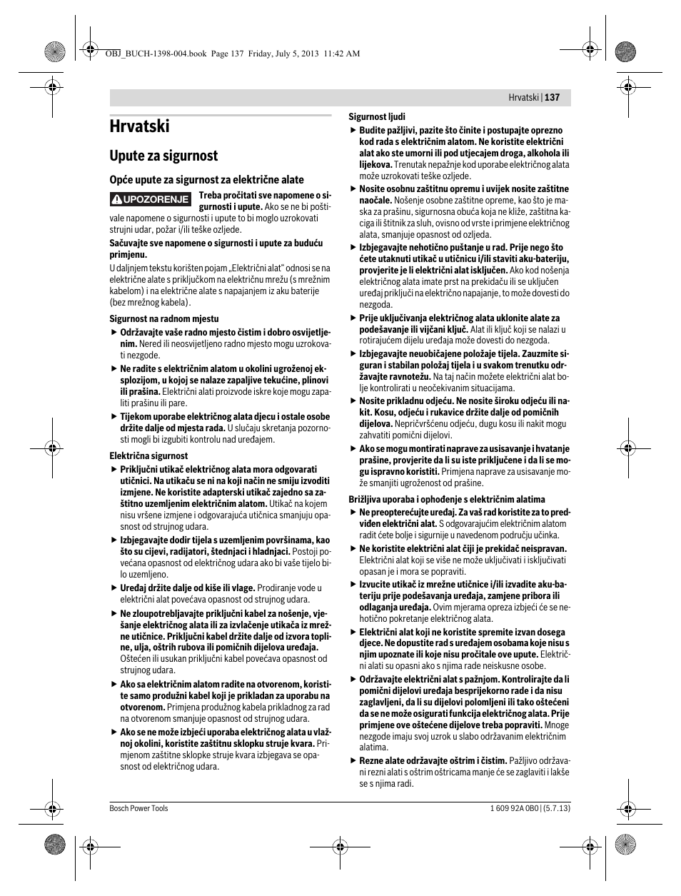 Hrvatski, Upute za sigurnost | Bosch GCB 18 V-LI Professional User Manual | Page 137 / 168