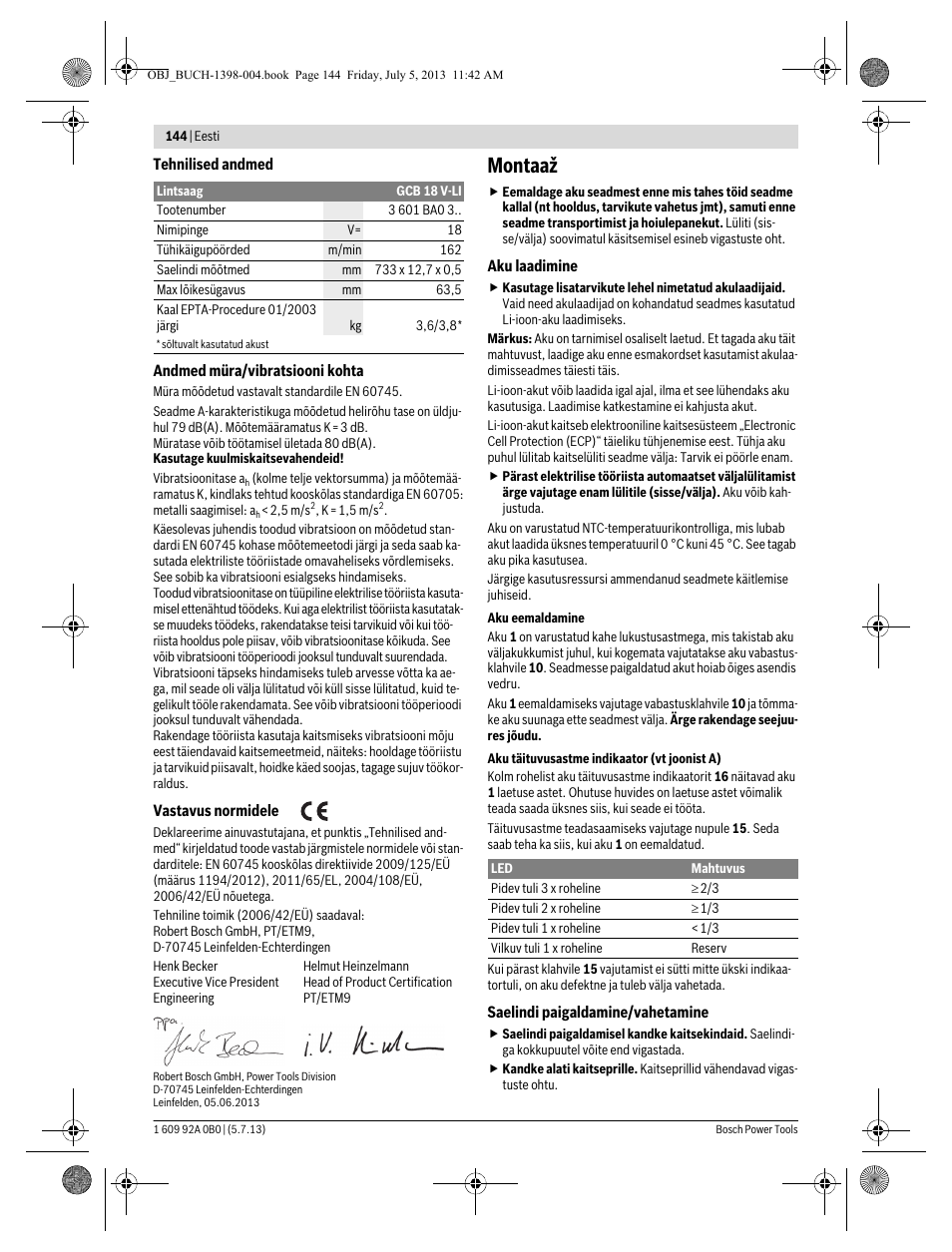 Montaaž | Bosch GCB 18 V-LI Professional User Manual | Page 144 / 168