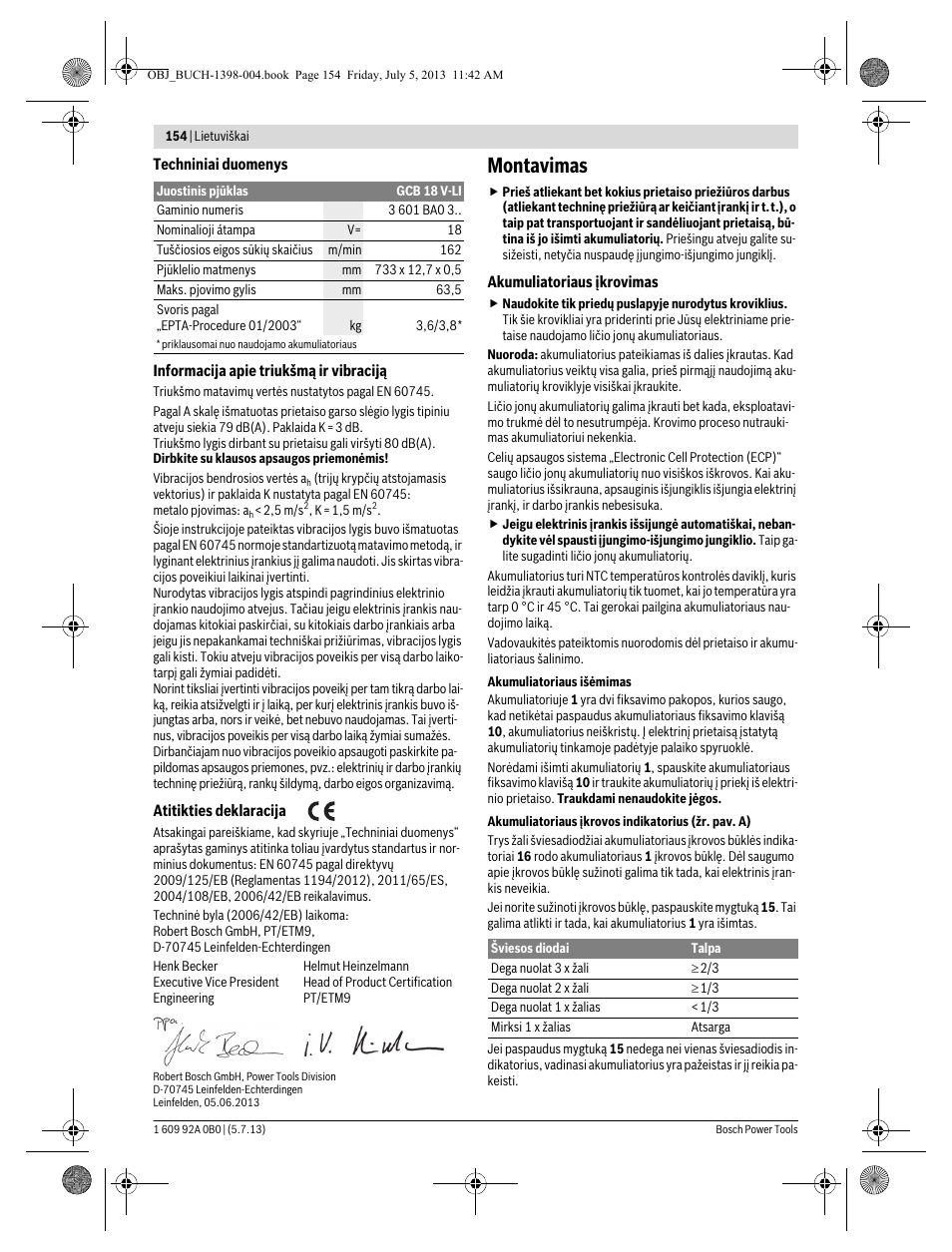 Montavimas | Bosch GCB 18 V-LI Professional User Manual | Page 154 / 168