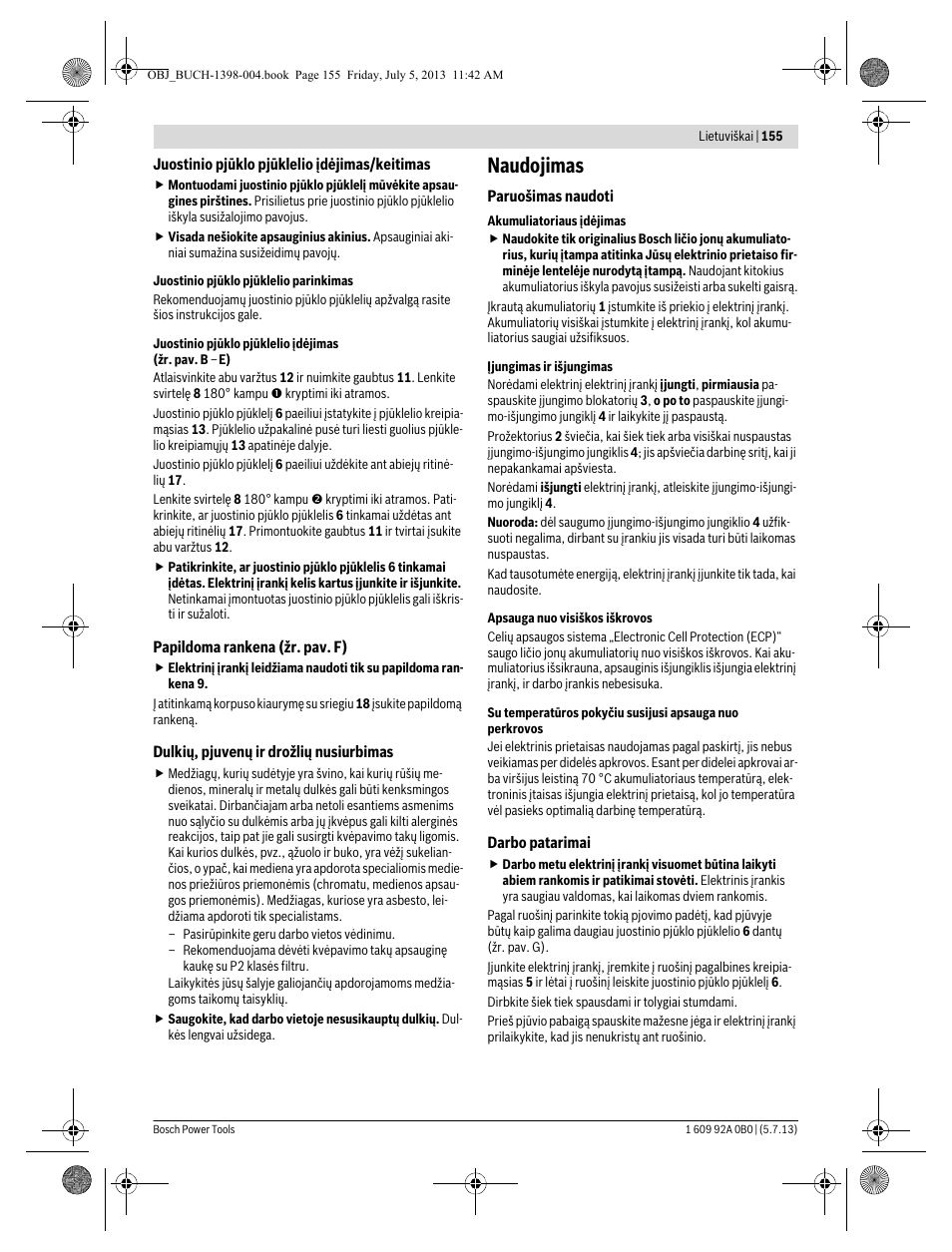 Naudojimas | Bosch GCB 18 V-LI Professional User Manual | Page 155 / 168