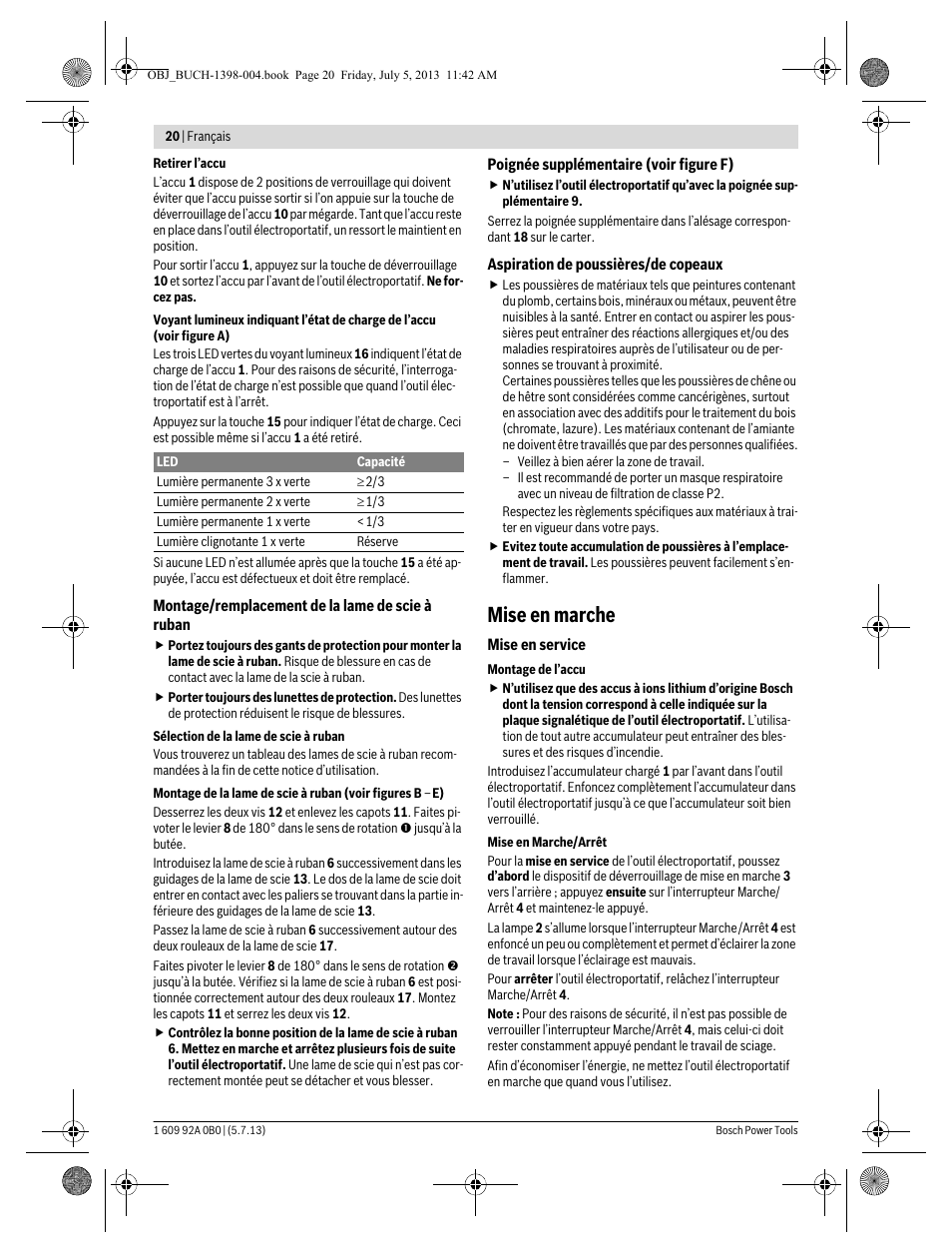 Mise en marche | Bosch GCB 18 V-LI Professional User Manual | Page 20 / 168