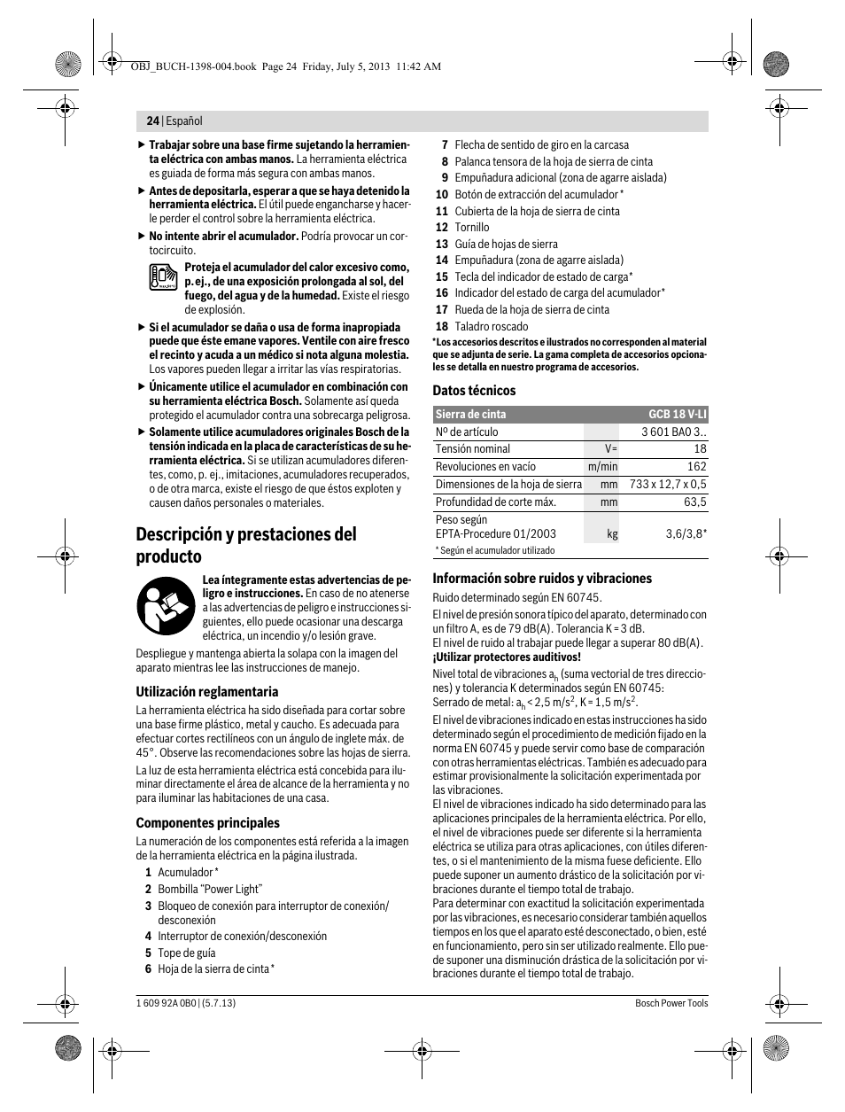 Descripción y prestaciones del producto | Bosch GCB 18 V-LI Professional User Manual | Page 24 / 168