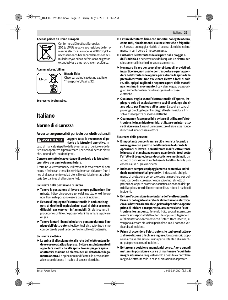 Italiano, Norme di sicurezza | Bosch GCB 18 V-LI Professional User Manual | Page 33 / 168