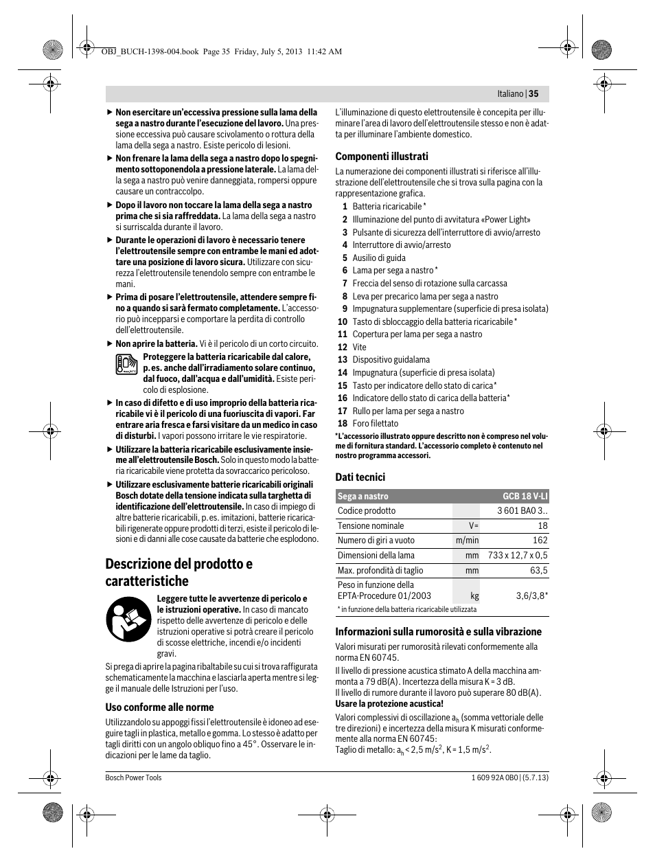 Descrizione del prodotto e caratteristiche | Bosch GCB 18 V-LI Professional User Manual | Page 35 / 168