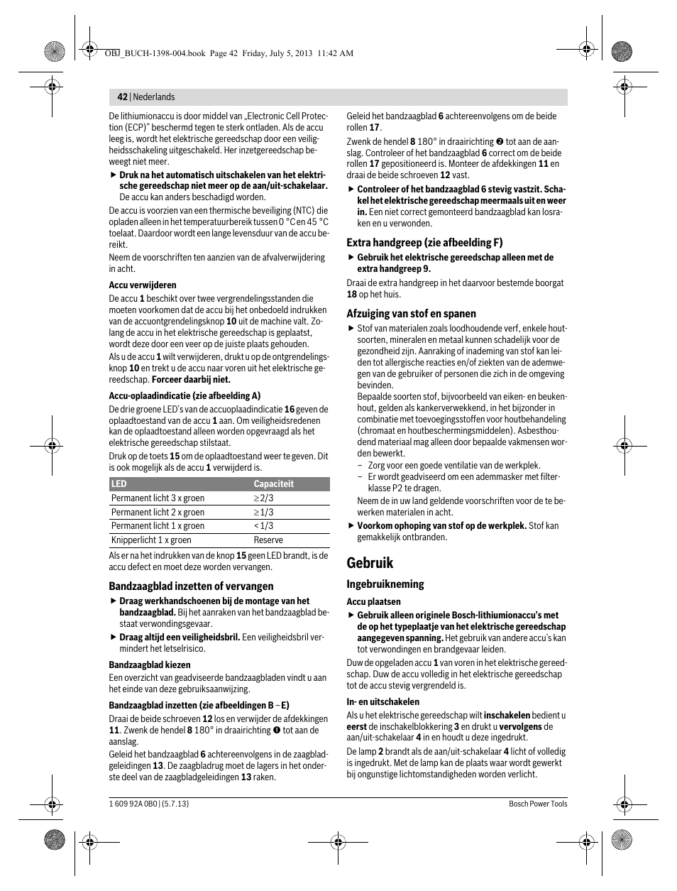 Gebruik | Bosch GCB 18 V-LI Professional User Manual | Page 42 / 168