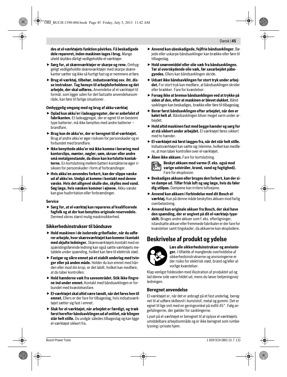 Beskrivelse af produkt og ydelse | Bosch GCB 18 V-LI Professional User Manual | Page 45 / 168