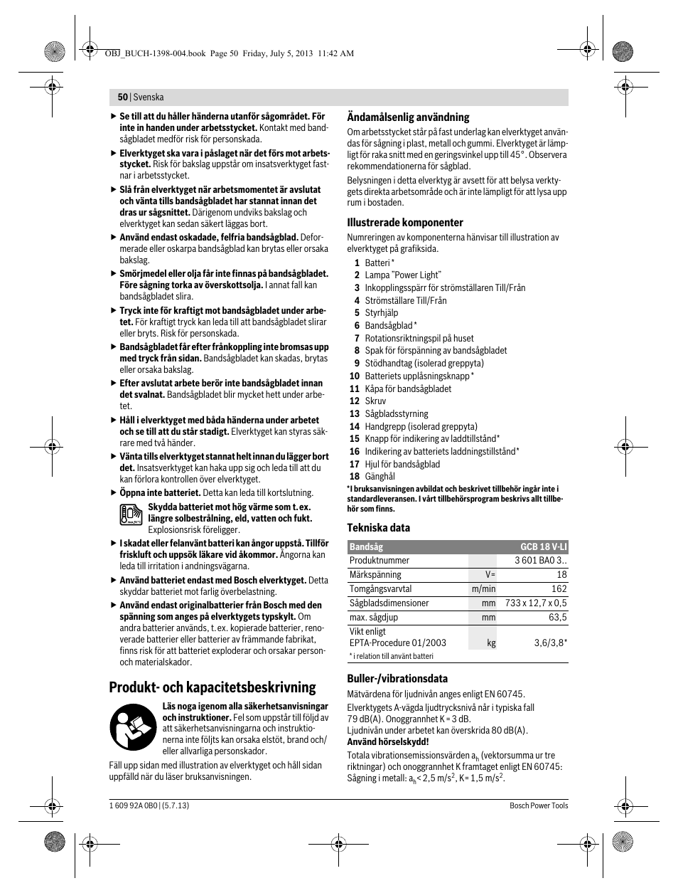 Produkt- och kapacitetsbeskrivning | Bosch GCB 18 V-LI Professional User Manual | Page 50 / 168