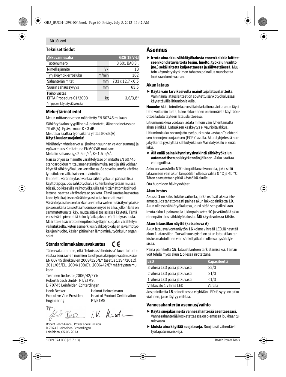 Asennus | Bosch GCB 18 V-LI Professional User Manual | Page 60 / 168