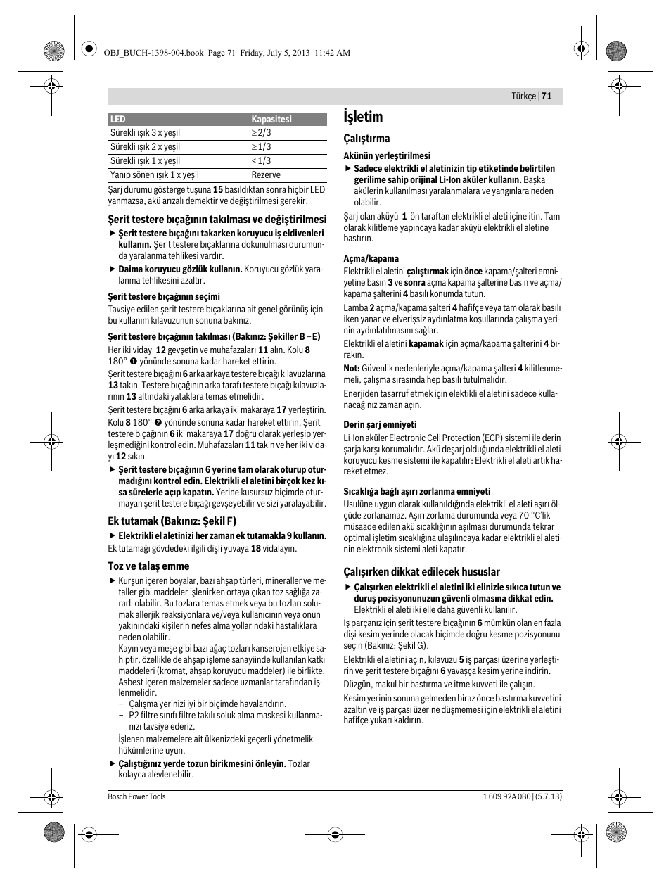 Işletim | Bosch GCB 18 V-LI Professional User Manual | Page 71 / 168