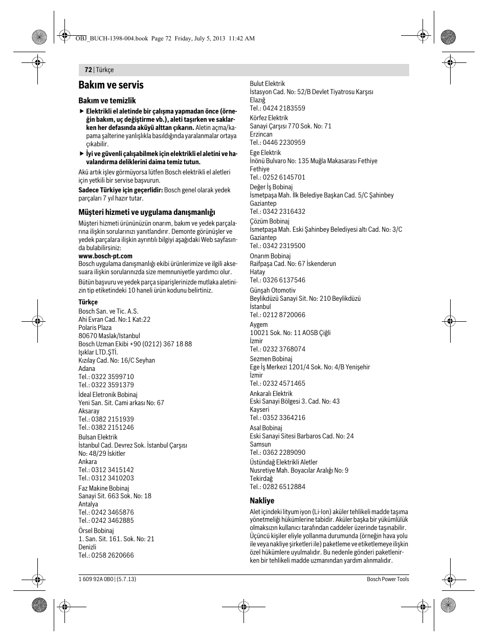 Bakım ve servis | Bosch GCB 18 V-LI Professional User Manual | Page 72 / 168