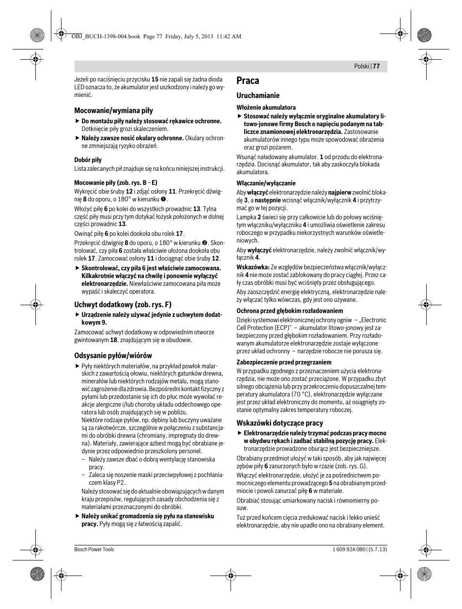 Praca | Bosch GCB 18 V-LI Professional User Manual | Page 77 / 168