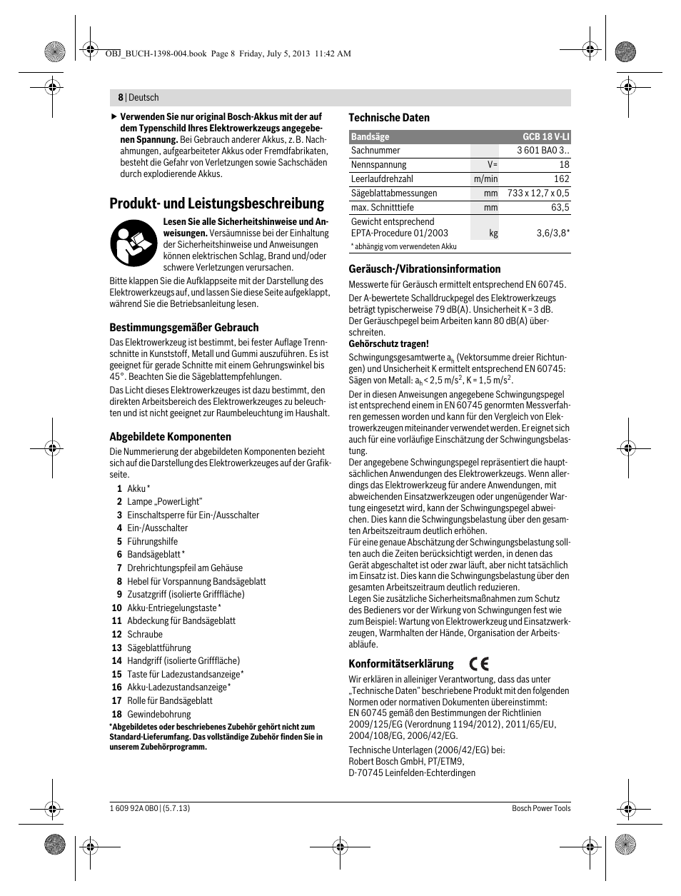 Produkt- und leistungsbeschreibung | Bosch GCB 18 V-LI Professional User Manual | Page 8 / 168