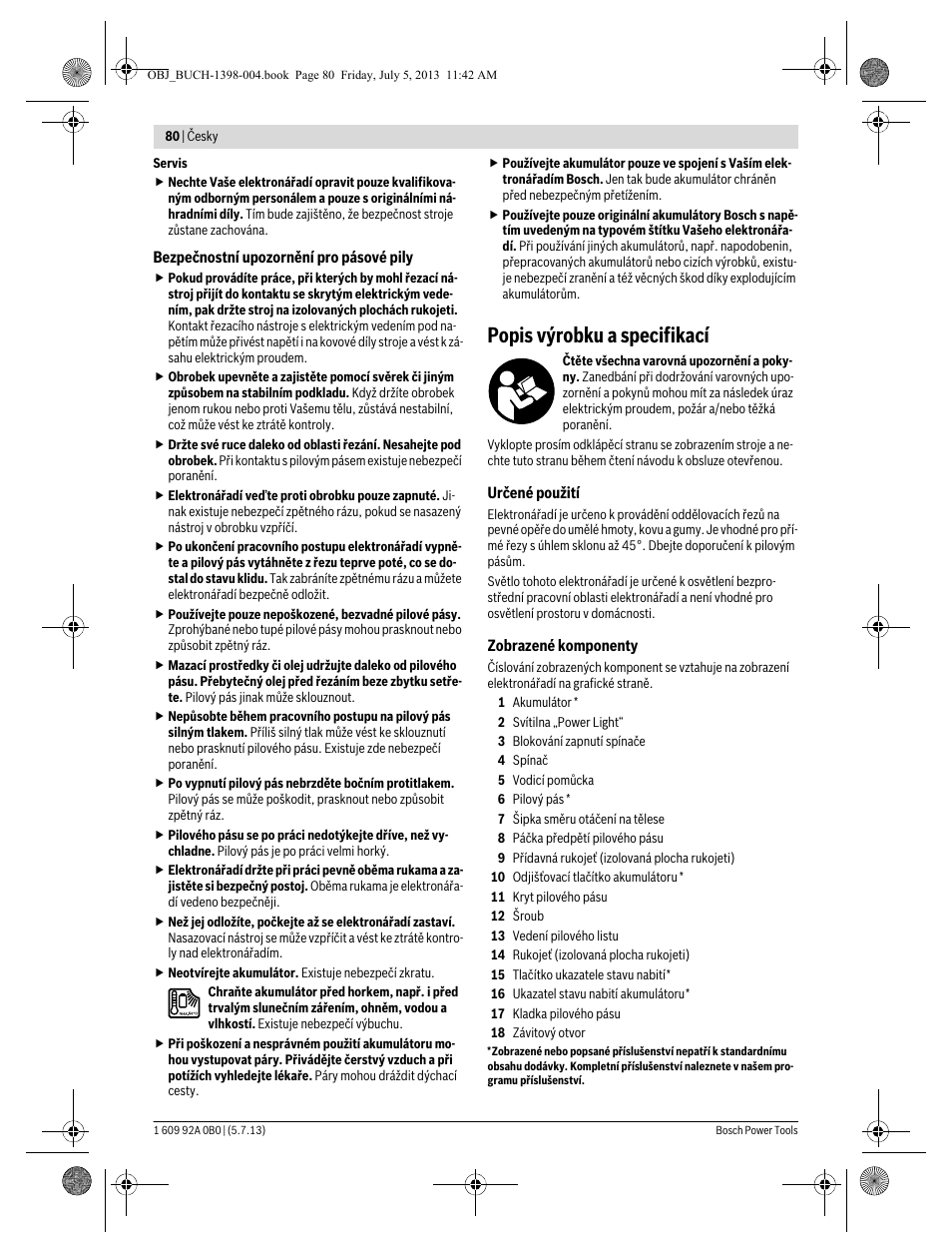 Popis výrobku a specifikací | Bosch GCB 18 V-LI Professional User Manual | Page 80 / 168