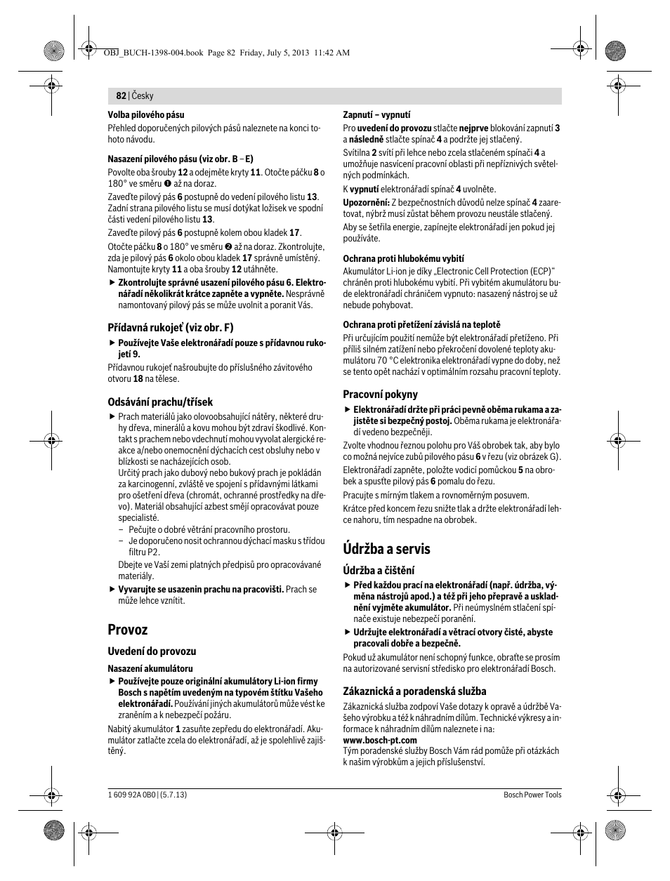 Provoz, Údržba a servis | Bosch GCB 18 V-LI Professional User Manual | Page 82 / 168