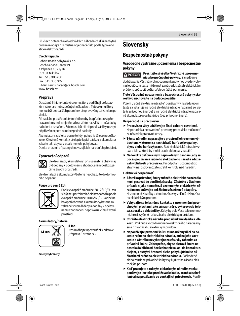 Slovensky, Bezpečnostné pokyny | Bosch GCB 18 V-LI Professional User Manual | Page 83 / 168