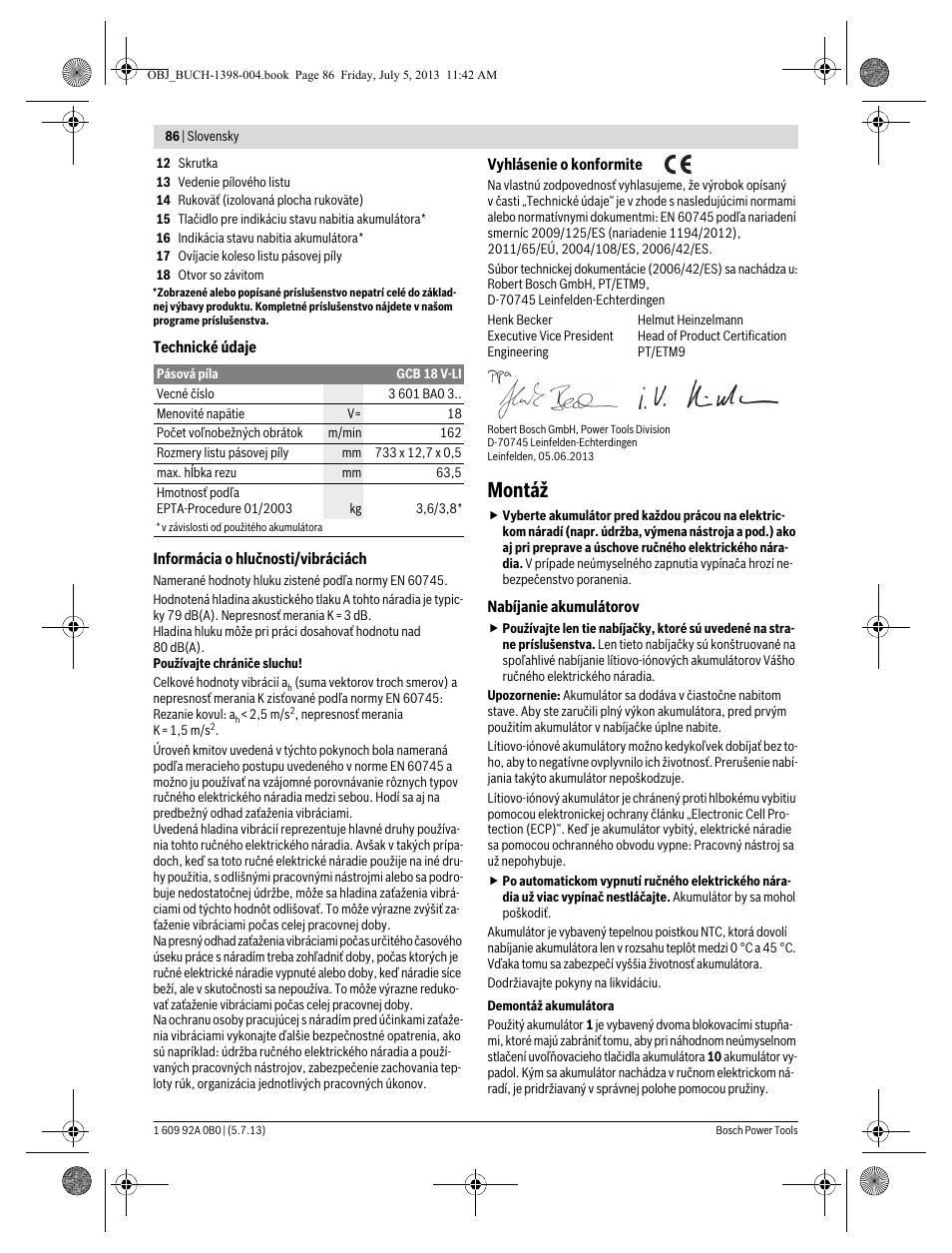 Montáž | Bosch GCB 18 V-LI Professional User Manual | Page 86 / 168