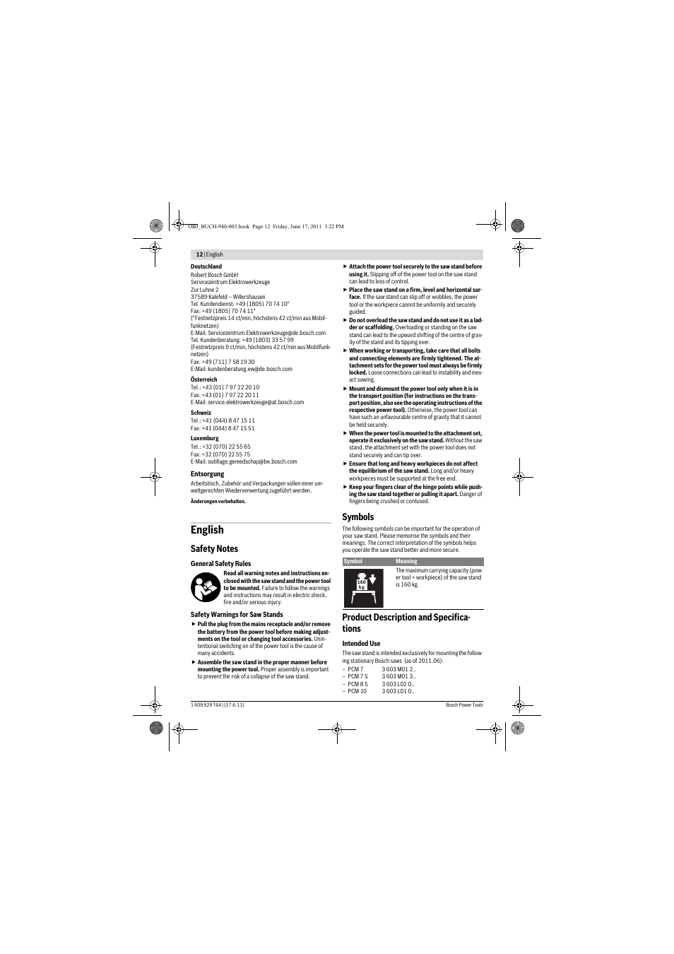 English, Symbols, Product description and specifica- tions | Bosch PTA 2400 User Manual | Page 12 / 91