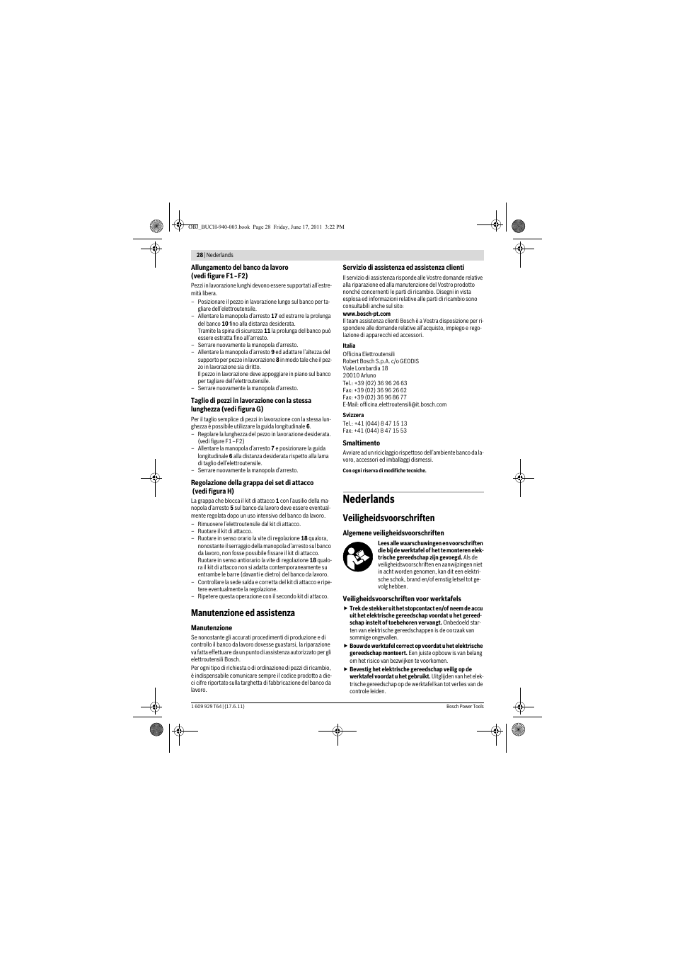 Nederlands, Manutenzione ed assistenza, Veiligheidsvoorschriften | Bosch PTA 2400 User Manual | Page 28 / 91