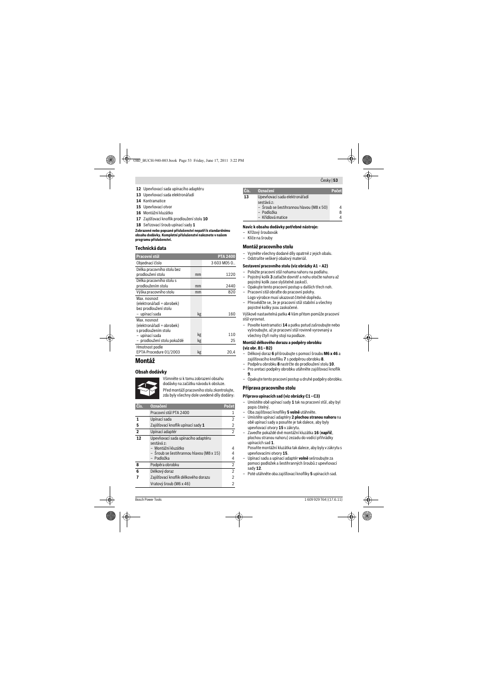 Montáž | Bosch PTA 2400 User Manual | Page 53 / 91