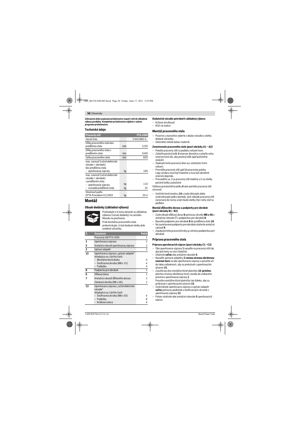 Montáž | Bosch PTA 2400 User Manual | Page 56 / 91