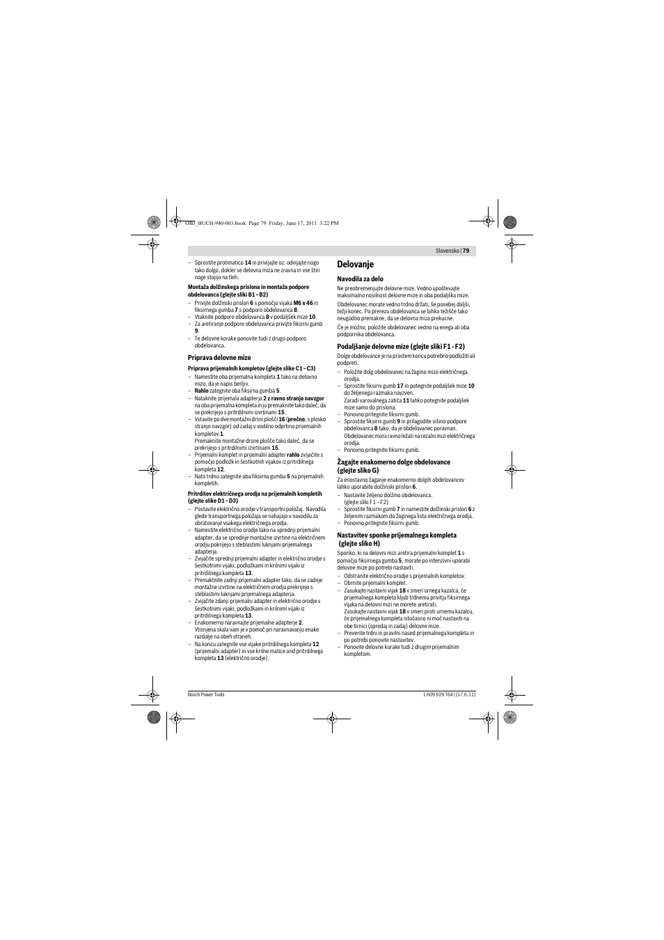 Delovanje | Bosch PTA 2400 User Manual | Page 79 / 91