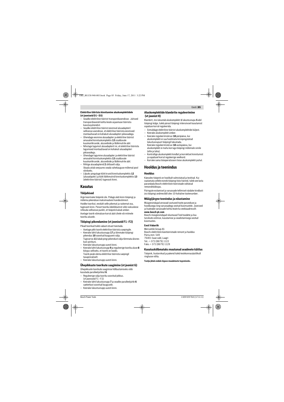 Kasutus, Hooldus ja teenindus | Bosch PTA 2400 User Manual | Page 85 / 91