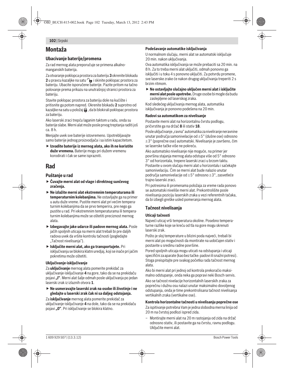 Montaža | Bosch GPL 5 Professional User Manual | Page 102 / 162