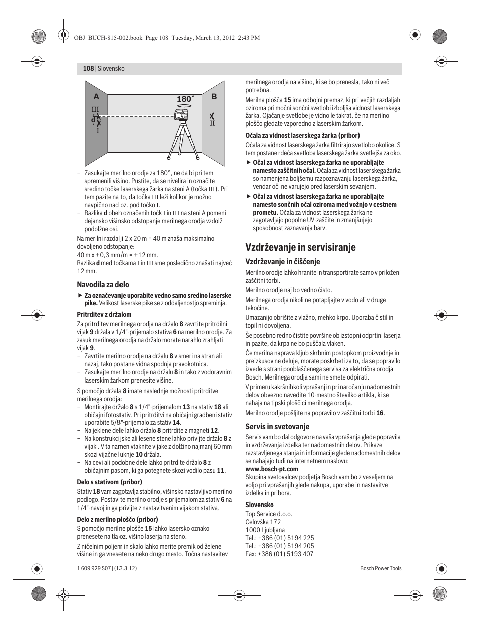 Vzdrževanje in servisiranje | Bosch GPL 5 Professional User Manual | Page 108 / 162