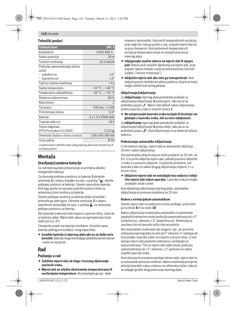 Montaža | Bosch GPL 5 Professional User Manual | Page 110 / 162