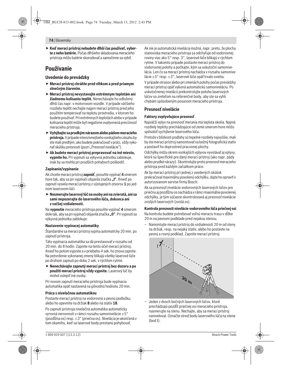 Používanie | Bosch GPL 5 Professional User Manual | Page 74 / 162
