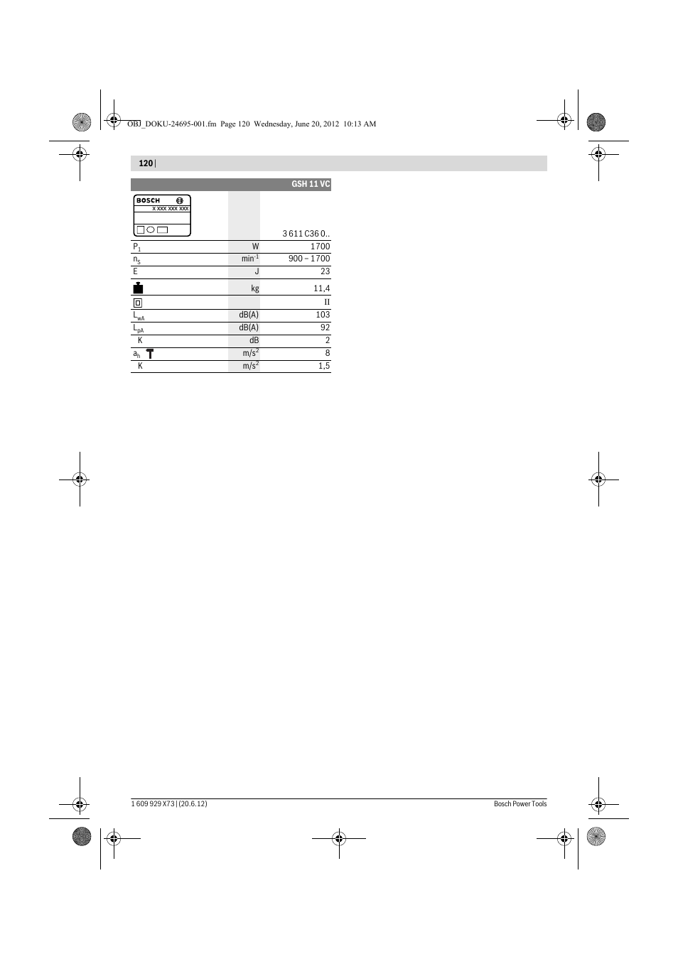 Bosch GSH 11 VC Professional User Manual | Page 120 / 123