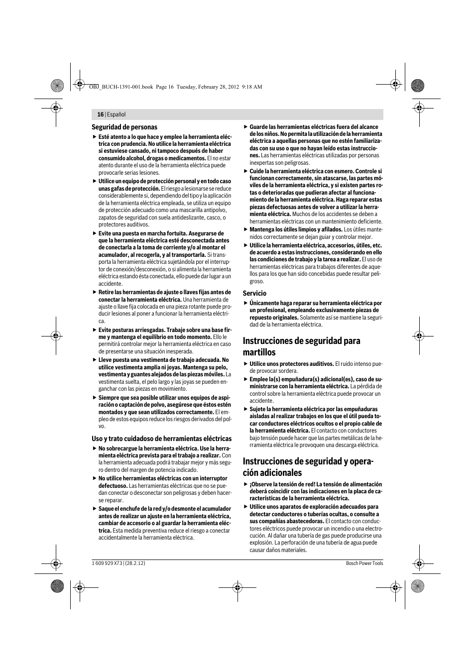 Instrucciones de seguridad para martillos | Bosch GSH 11 VC Professional User Manual | Page 16 / 123