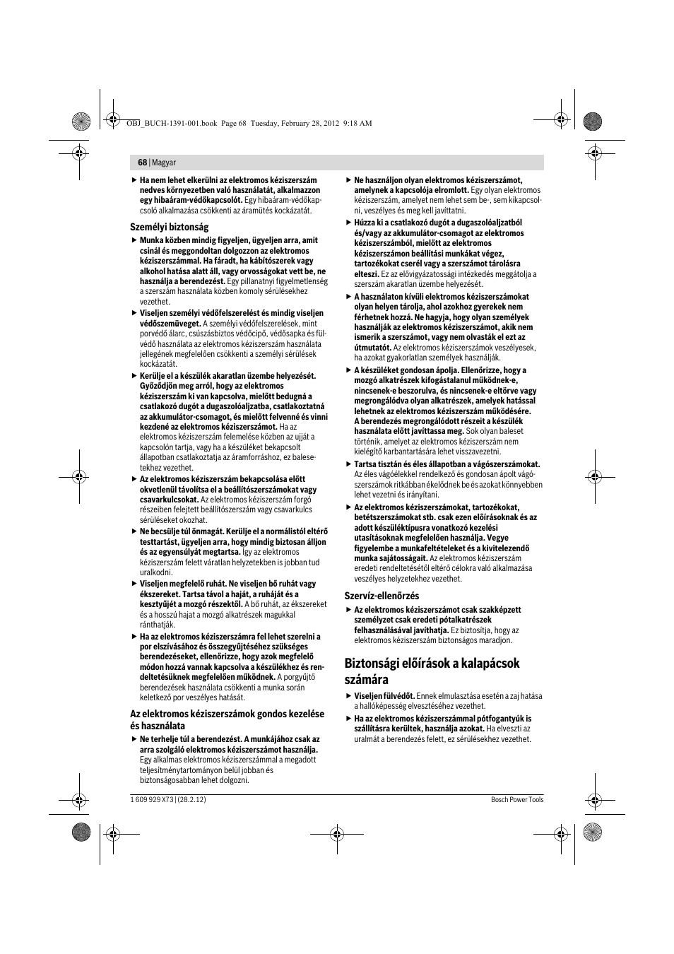 Biztonsági előírások a kalapácsok számára | Bosch GSH 11 VC Professional User Manual | Page 68 / 123