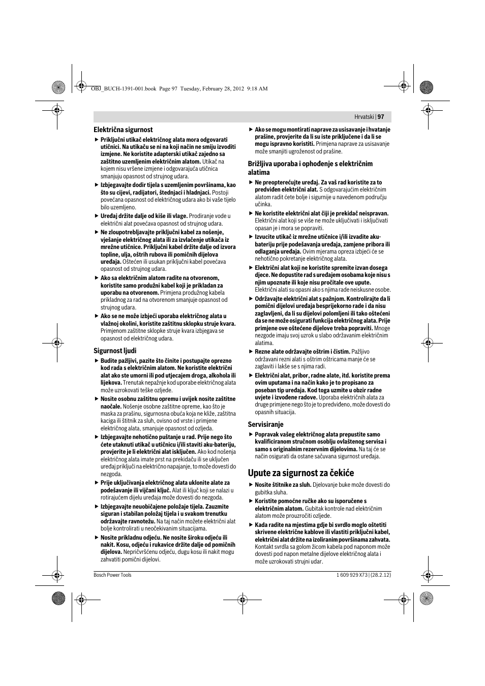 Upute za sigurnost za čekiće | Bosch GSH 11 VC Professional User Manual | Page 97 / 123