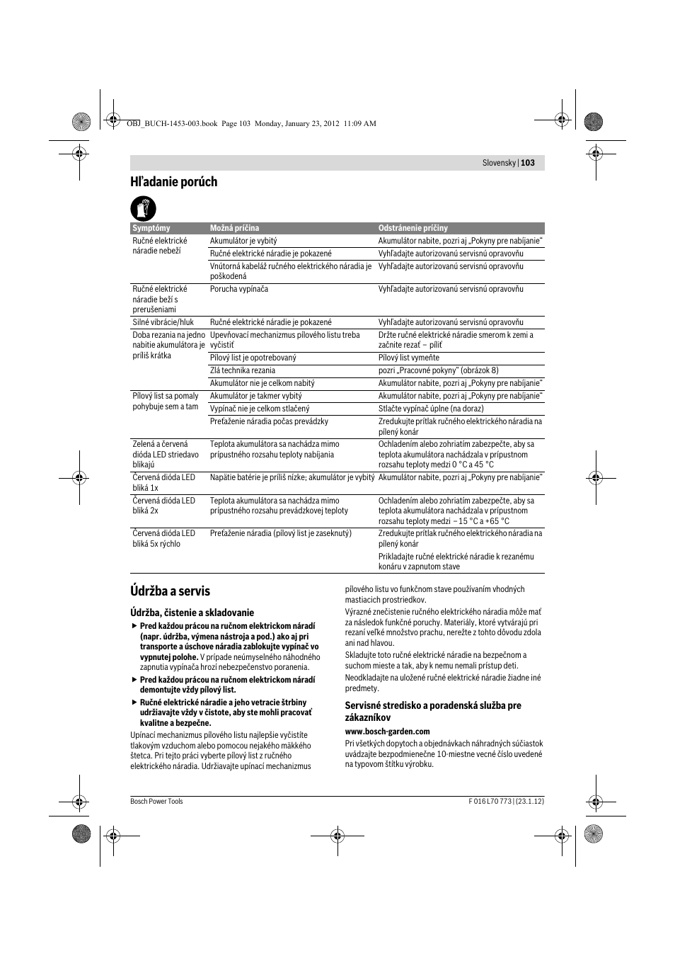 Hľadanie porúch údržba a servis | Bosch Keo User Manual | Page 103 / 181