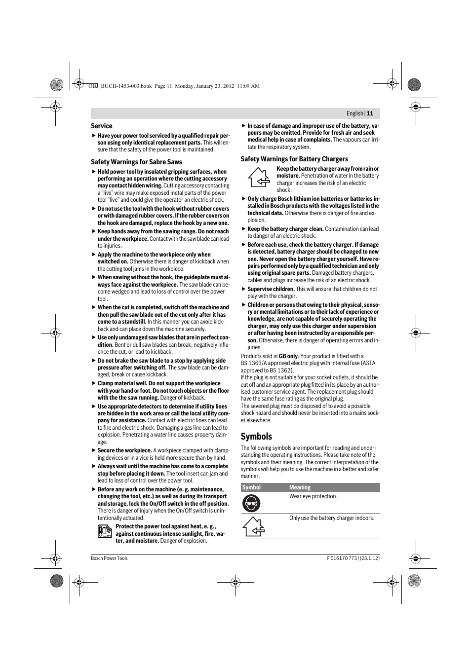 Symbols | Bosch Keo User Manual | Page 11 / 181