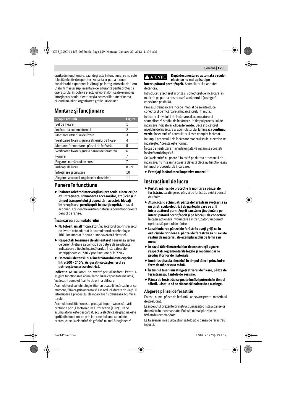 Montare şi funcţionare punere în funcţiune, Instrucţiuni de lucru | Bosch Keo User Manual | Page 129 / 181