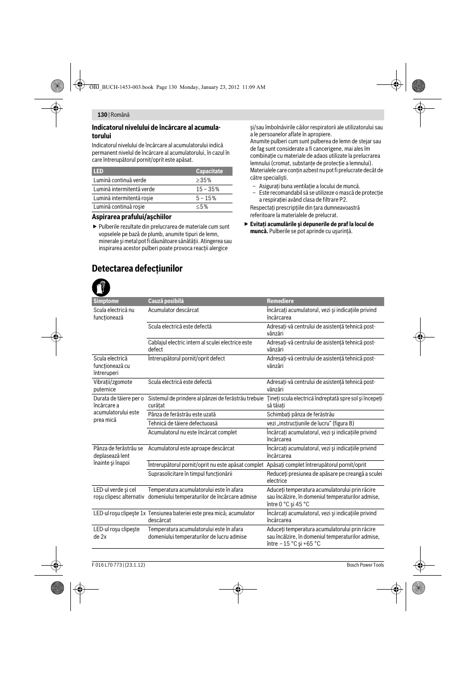 Detectarea defecţiunilor | Bosch Keo User Manual | Page 130 / 181