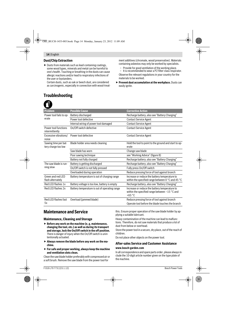 Troubleshooting maintenance and service | Bosch Keo User Manual | Page 14 / 181