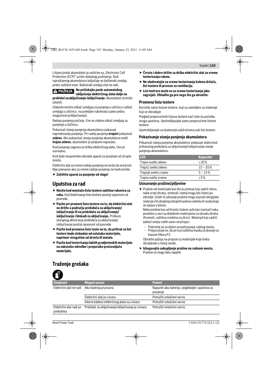 Uputstva za rad, Traženje grešaka | Bosch Keo User Manual | Page 143 / 181