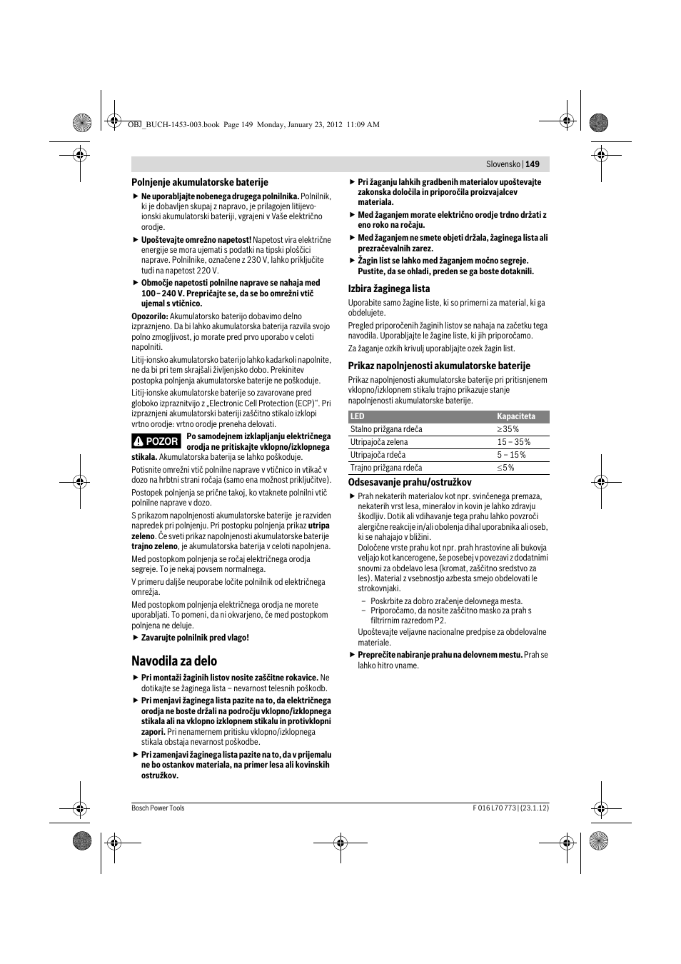 Navodila za delo | Bosch Keo User Manual | Page 149 / 181