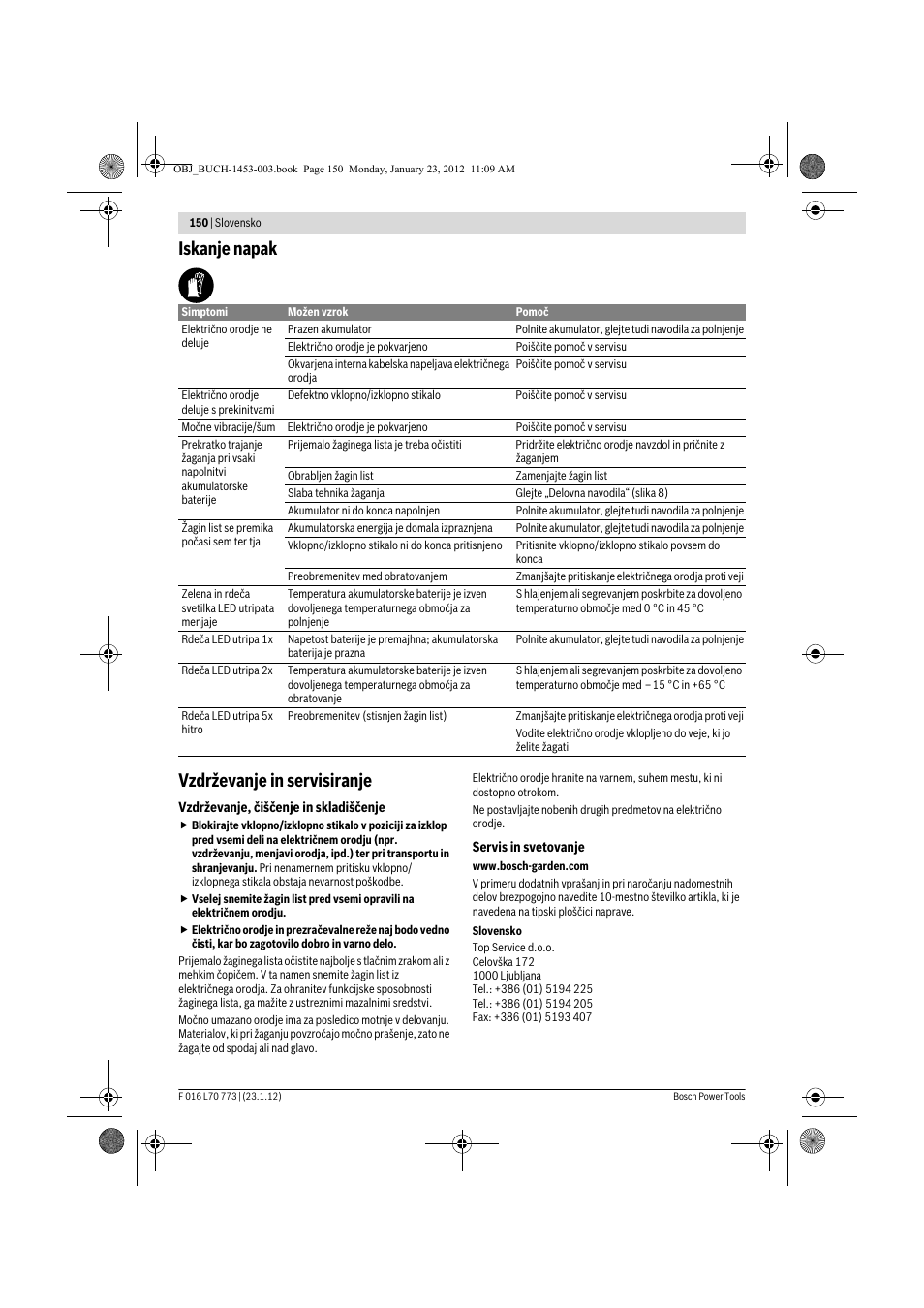 Iskanje napak vzdrževanje in servisiranje | Bosch Keo User Manual | Page 150 / 181