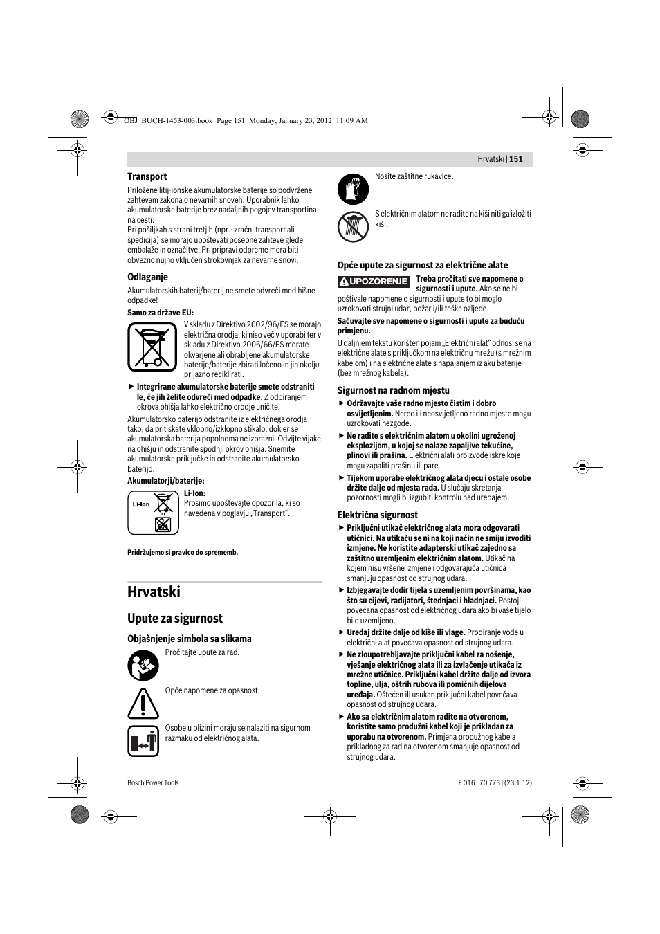 Hrvatski, Upute za sigurnost | Bosch Keo User Manual | Page 151 / 181