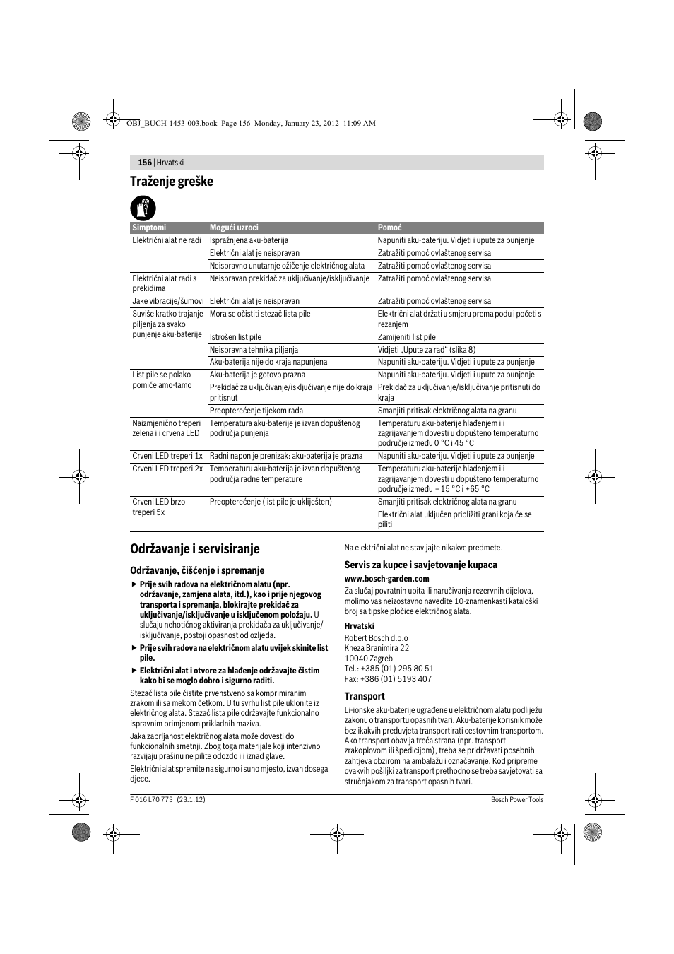 Traženje greške održavanje i servisiranje | Bosch Keo User Manual | Page 156 / 181