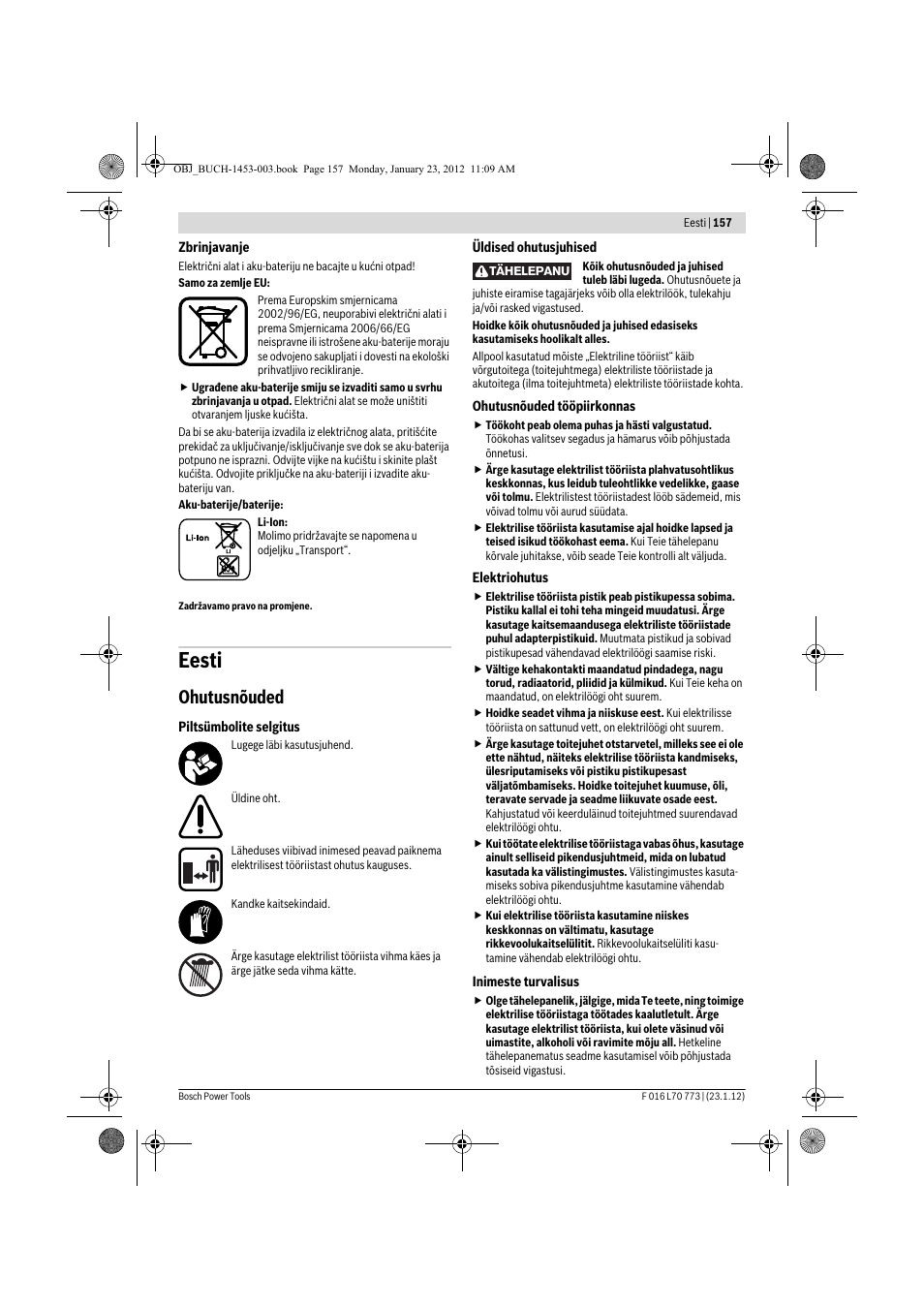 Eesti, Ohutusnõuded | Bosch Keo User Manual | Page 157 / 181