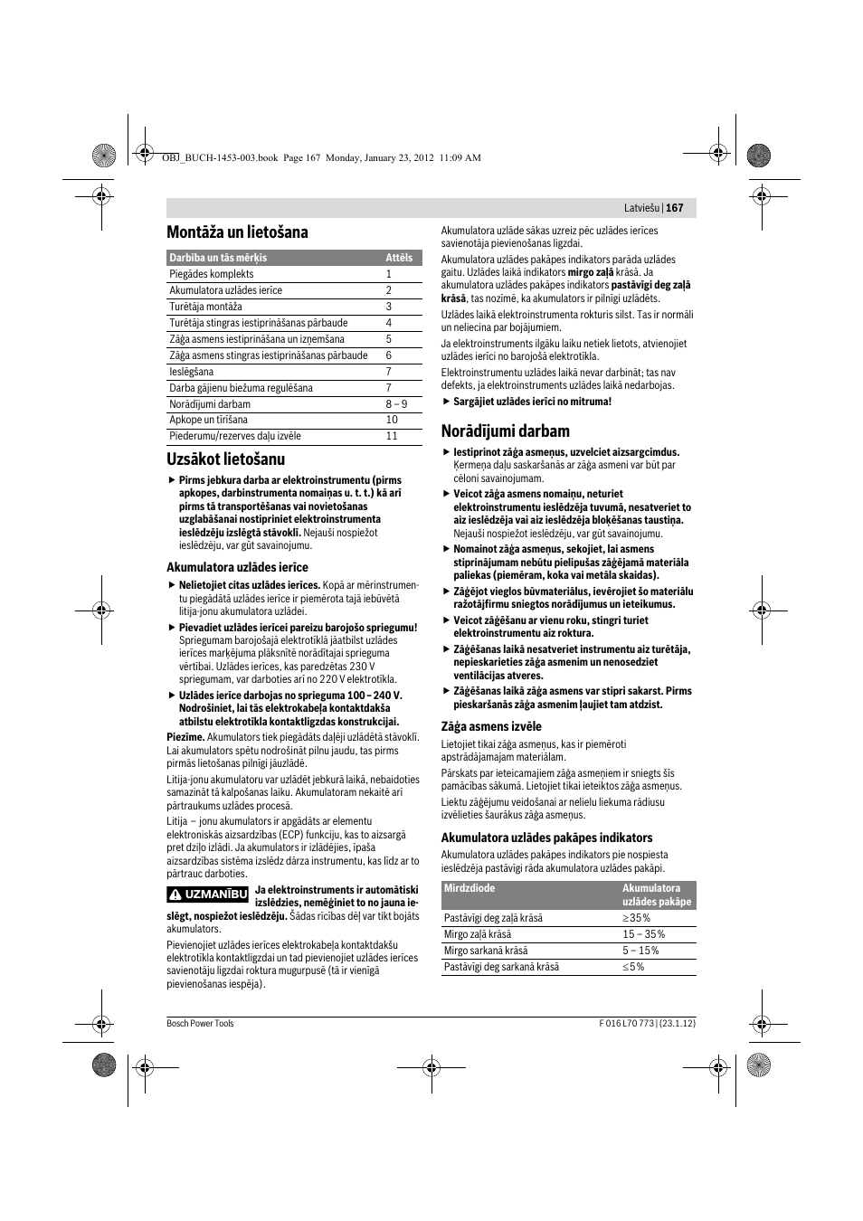 Montāža un lietošana uzsākot lietošanu, Norādījumi darbam | Bosch Keo User Manual | Page 167 / 181