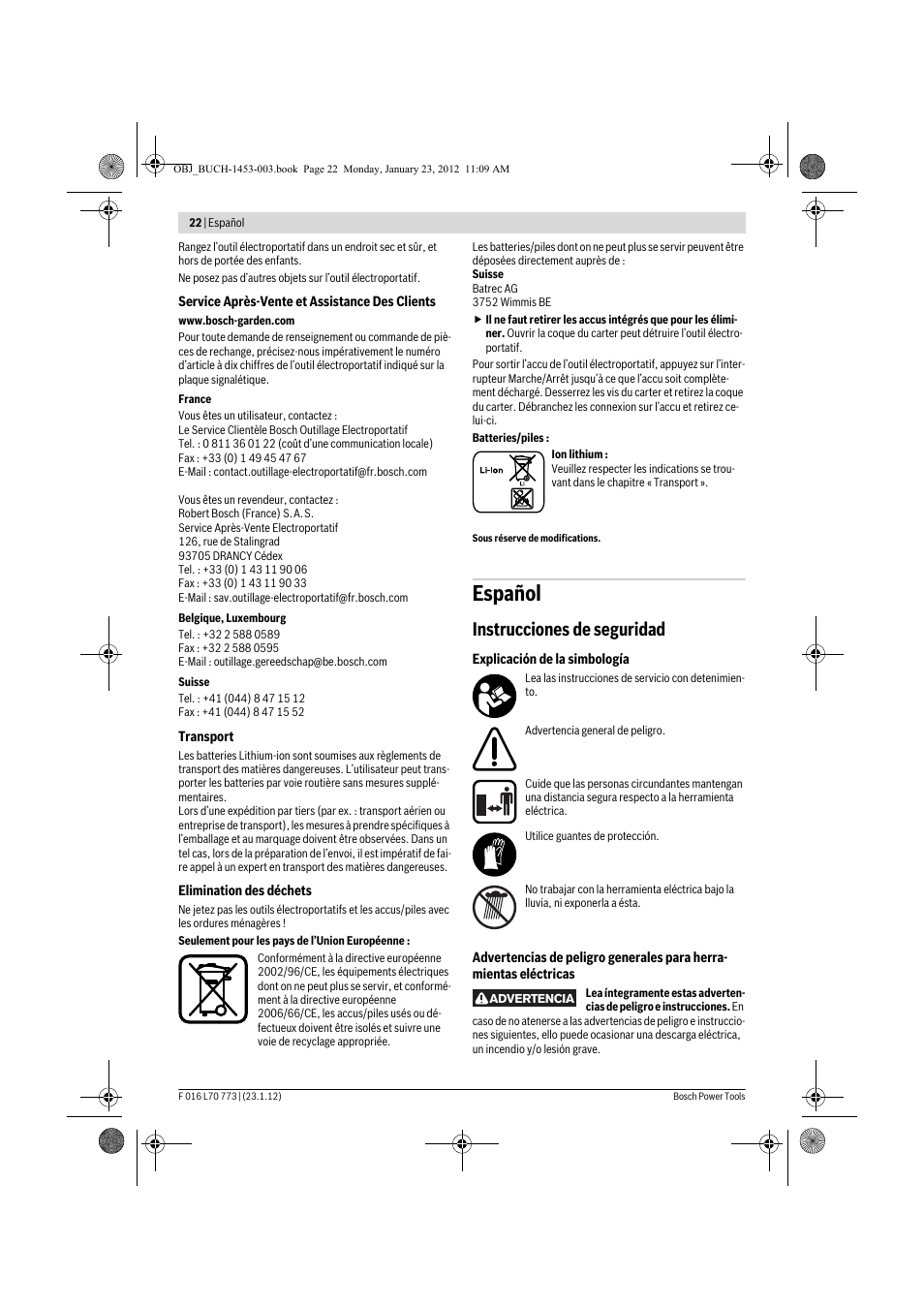 Español, Instrucciones de seguridad | Bosch Keo User Manual | Page 22 / 181