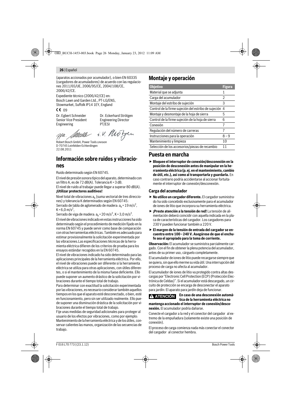 Información sobre ruidos y vibracio- nes, Montaje y operación puesta en marcha | Bosch Keo User Manual | Page 26 / 181