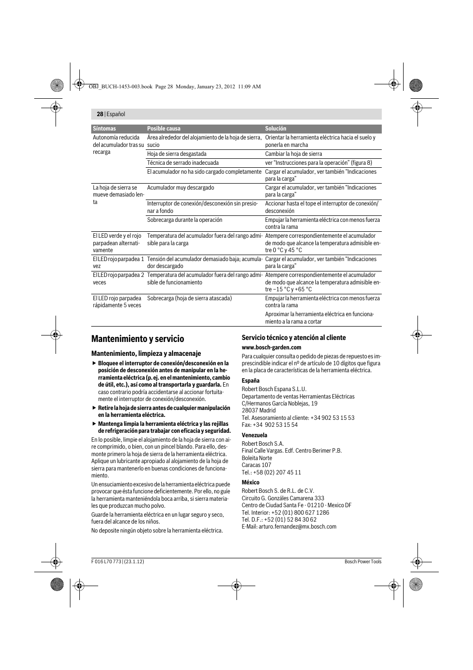 Mantenimiento y servicio | Bosch Keo User Manual | Page 28 / 181